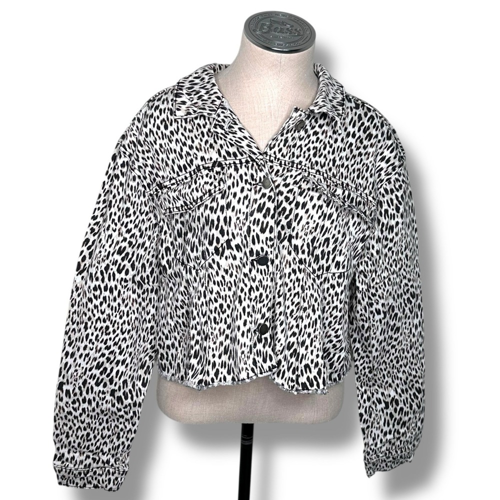 Candie's Womens Leopard Crop Trucker Jacket Size XL‎ Boho Festival Retro